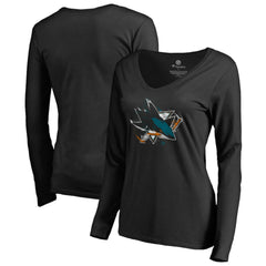 San Jose Sharks Women's Splatter Logo V-Neck Long Sleeve T-Shirt - Black | NHL online