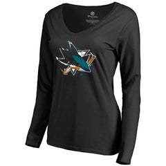 San Jose Sharks Women's Splatter Logo V-Neck Long Sleeve T-Shirt - Black | NHL online