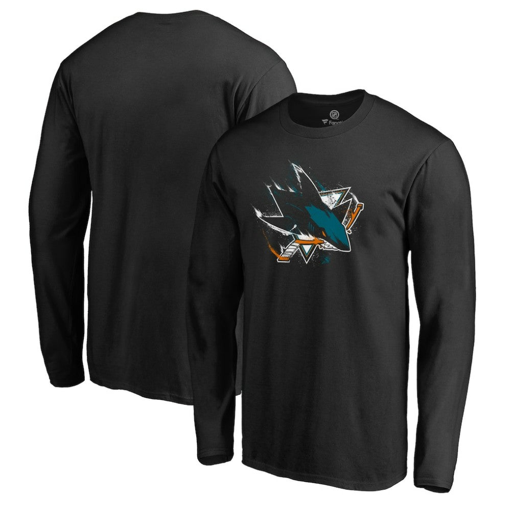 San Jose Sharks Splatter Logo Long Sleeve T-Shirt - Black | NHL on sale