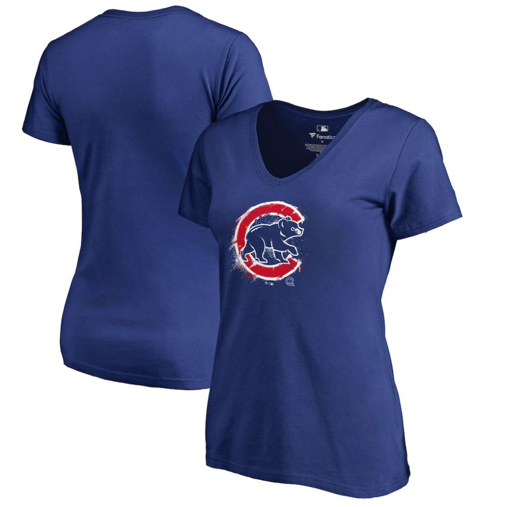 Chicago Cubs Women's Splatter Logo V-Neck T-Shirt Online