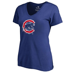 Chicago Cubs Women's Splatter Logo V-Neck T-Shirt Online