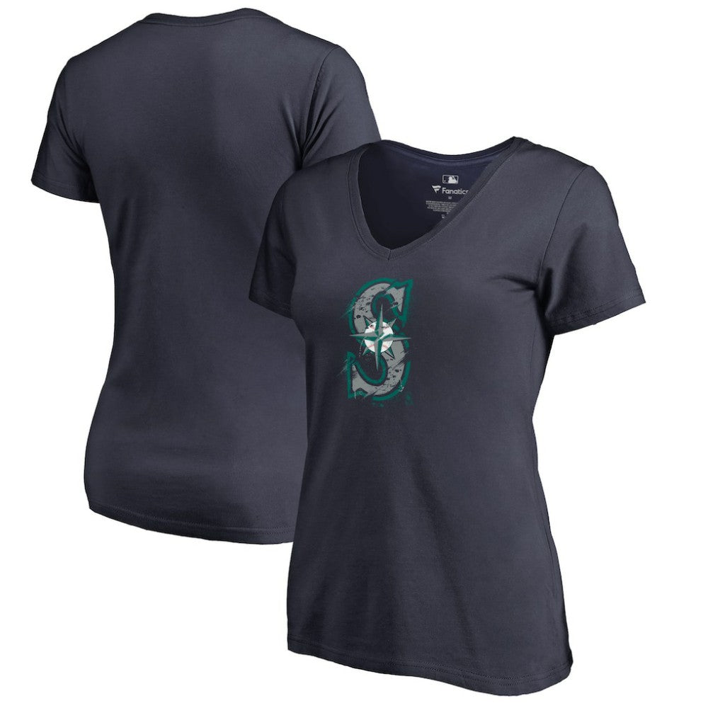Seattle Mariners Women's Splatter Logo V-Neck T-Shirt Sale