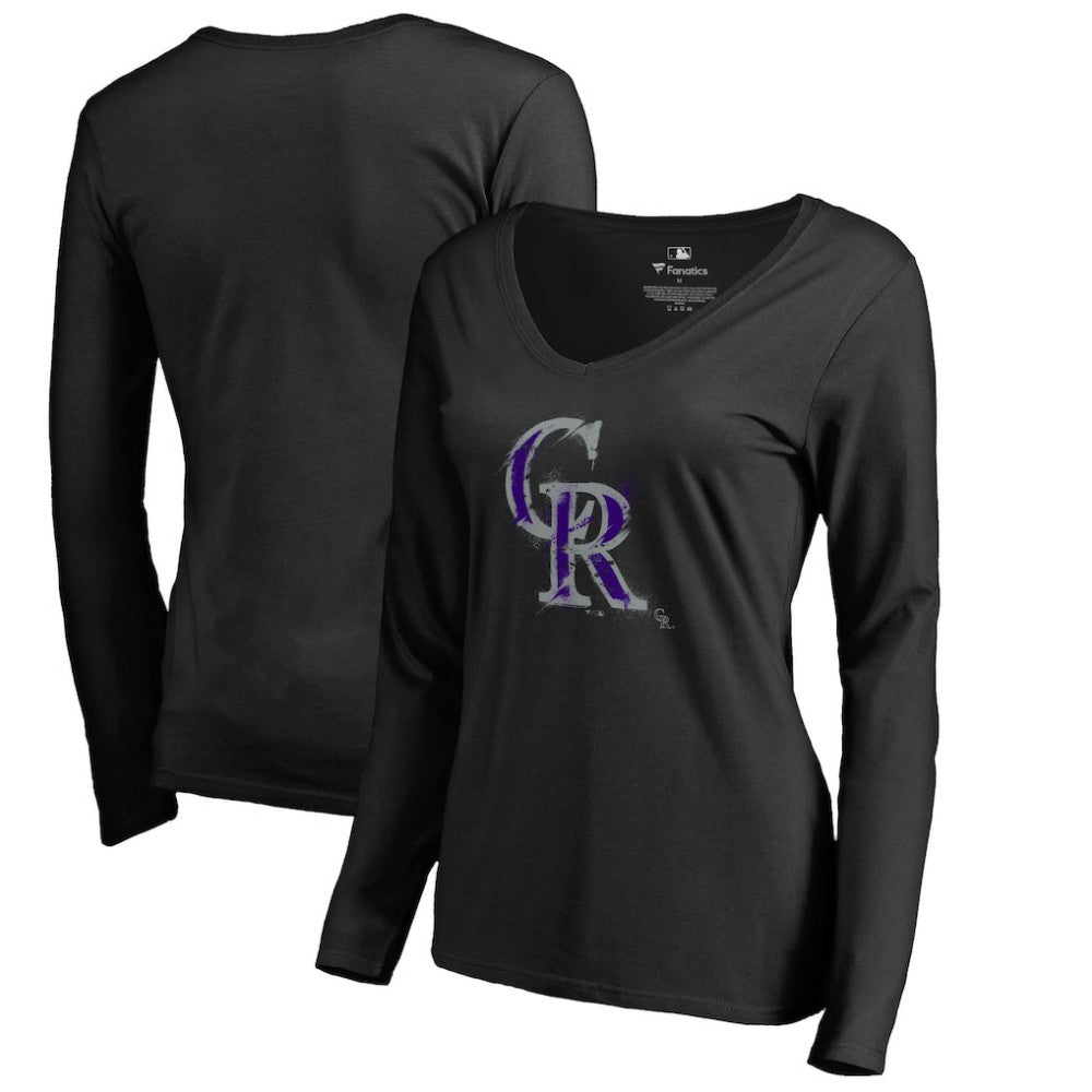 Colorado Rockies Women's Splatter Logo Long Sleeve V-Neck T-Shirt Online