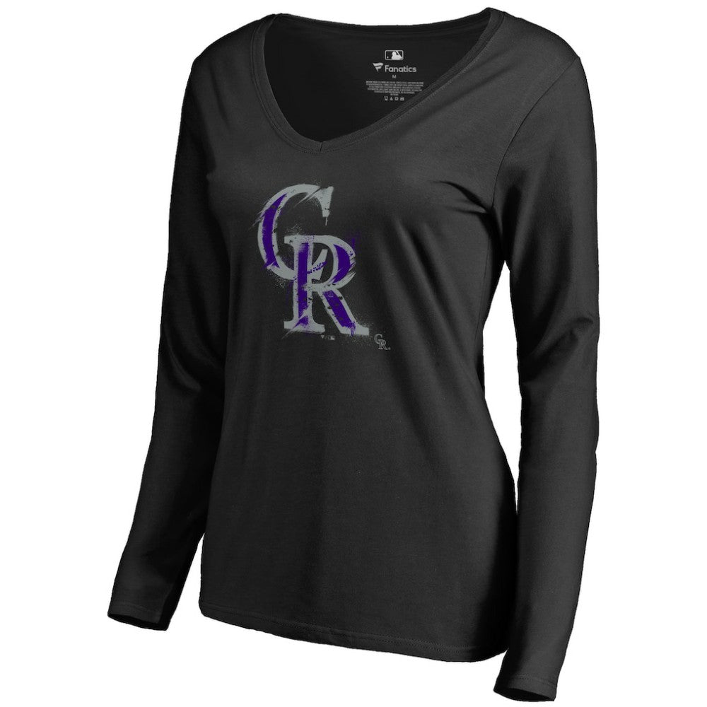 Colorado Rockies Women's Splatter Logo Long Sleeve V-Neck T-Shirt Online