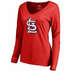St. Louis Cardinals Women's Splatter Logo Long Sleeve V-Neck T-Shirt Sale