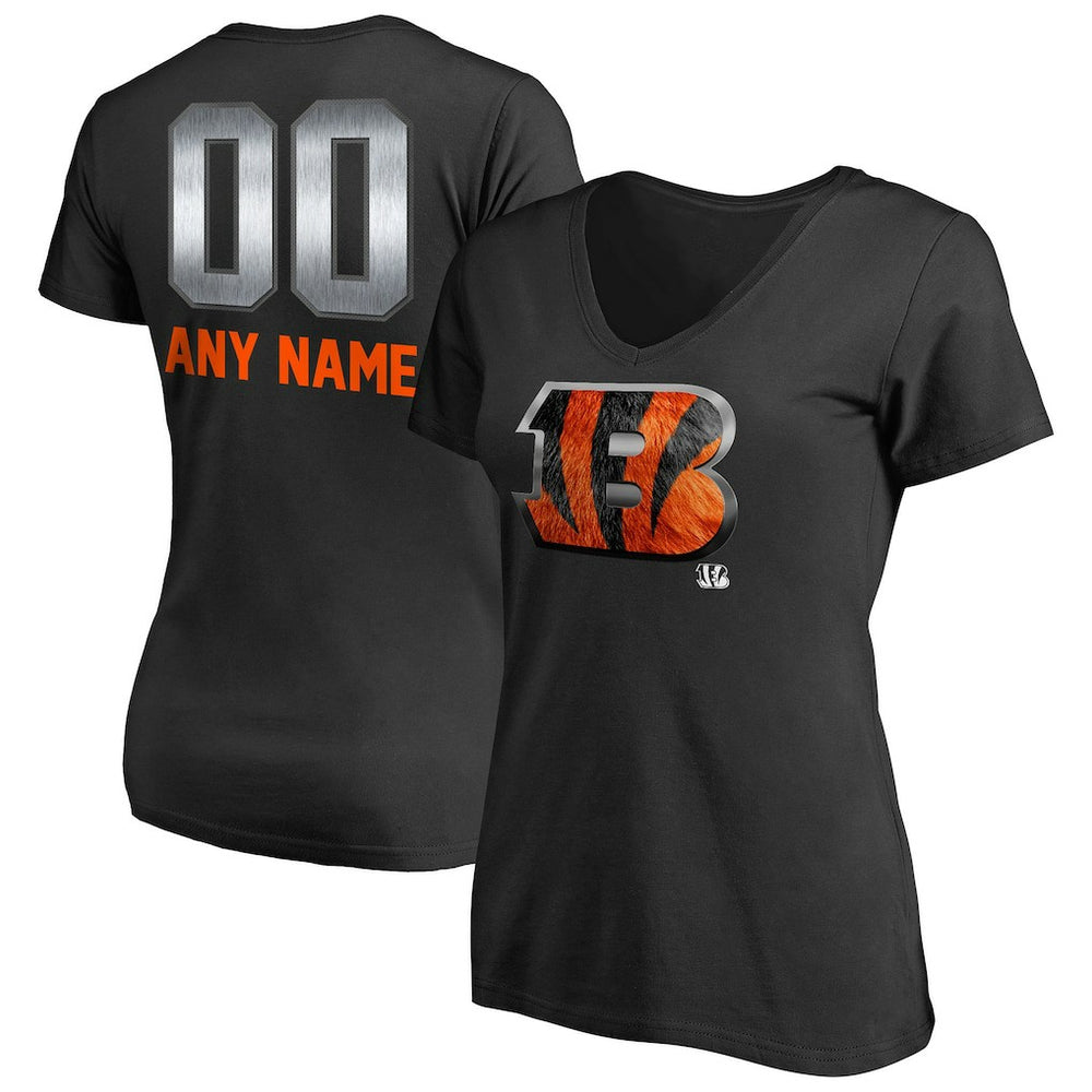 Cincinnati Bengals Women's Personalized Midnight Mascot T-Shirt - Black - NFL