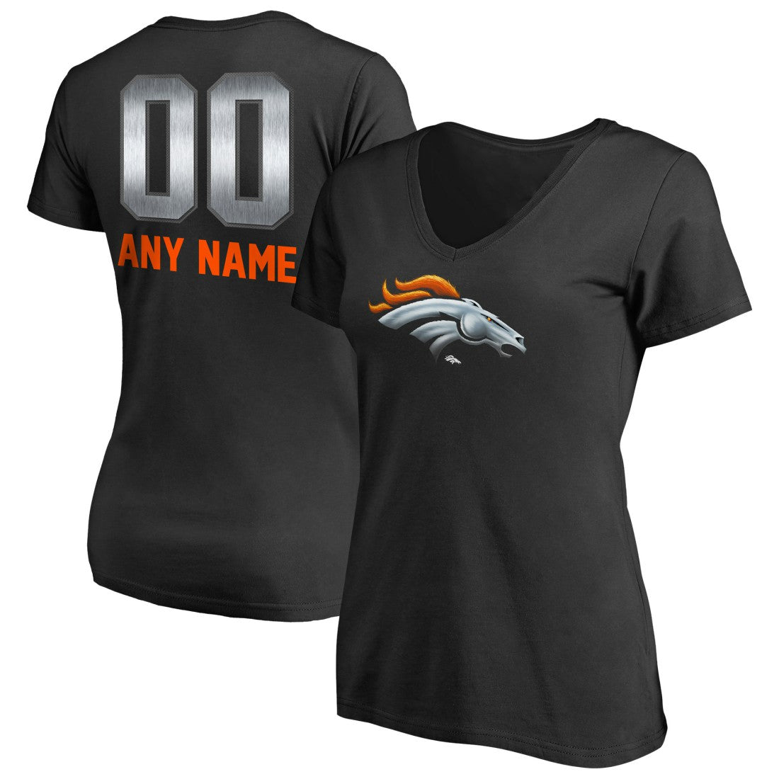 Denver Broncos Women's Personalized Midnight Mascot T-Shirt - Black - NFL