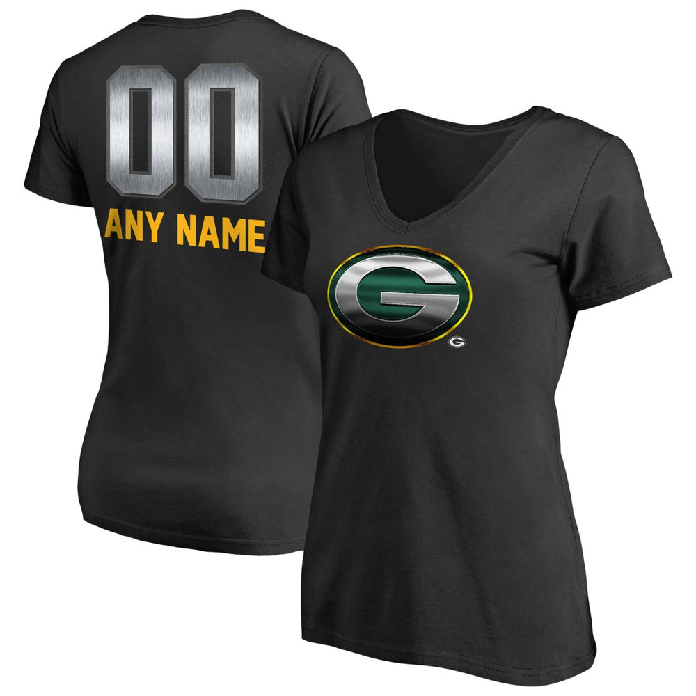 Green Bay Packers Women's Personalized Midnight Mascot T-Shirt - Black - NFL
