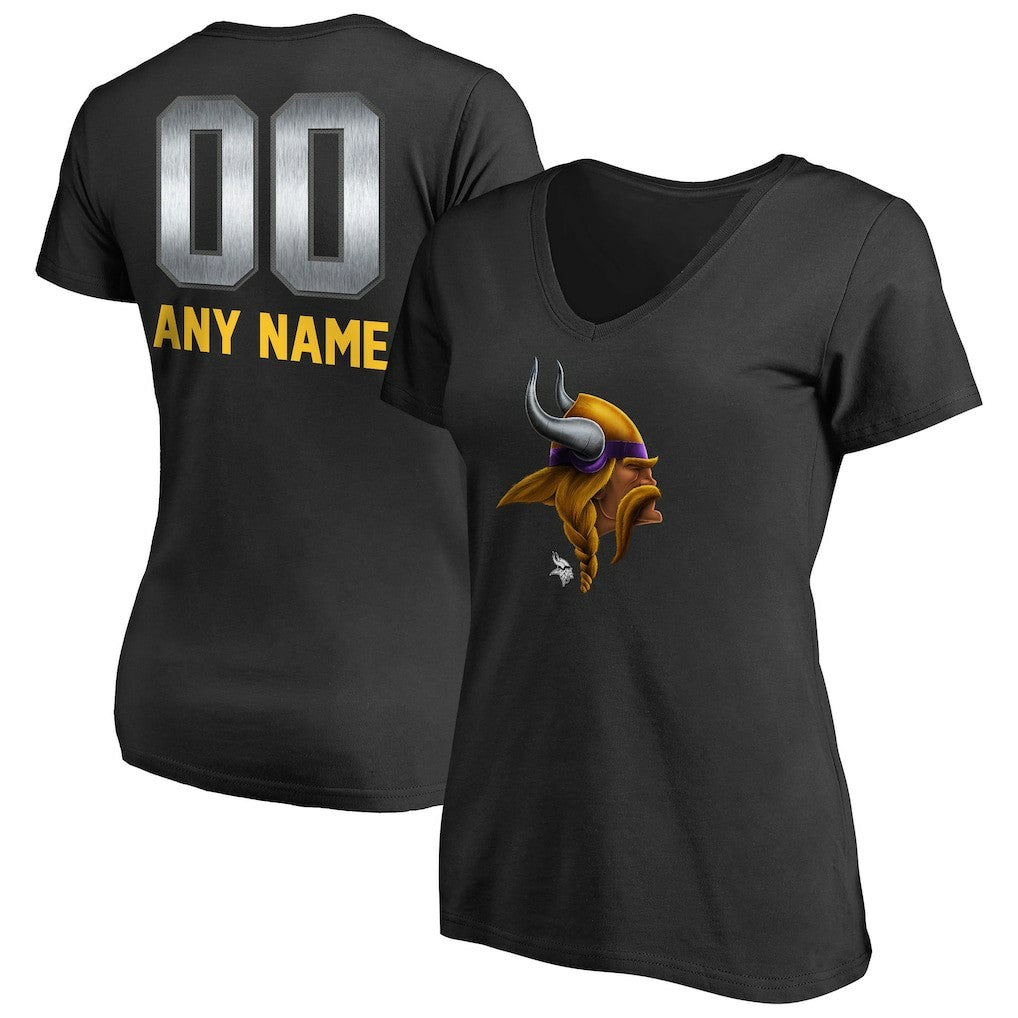 Minnesota Vikings Women's Personalized Midnight Mascot T-Shirt - Black - NFL