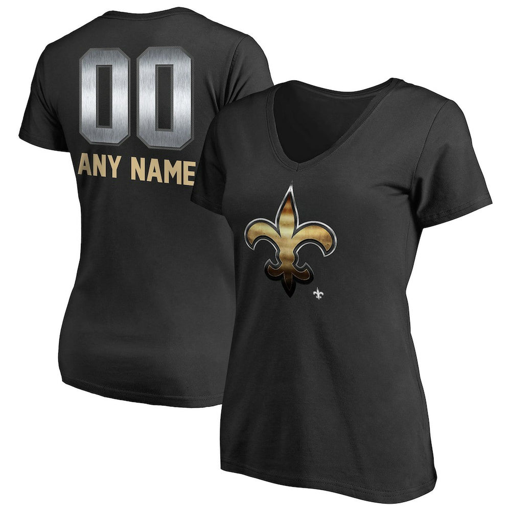 New Orleans Saints Women's Personalized Midnight Mascot T-Shirt - Black - NFL