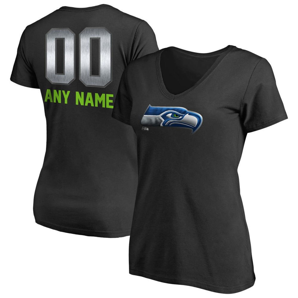 Seattle Seahawks Women's Personalized Midnight Mascot T-Shirt - Black - NFL