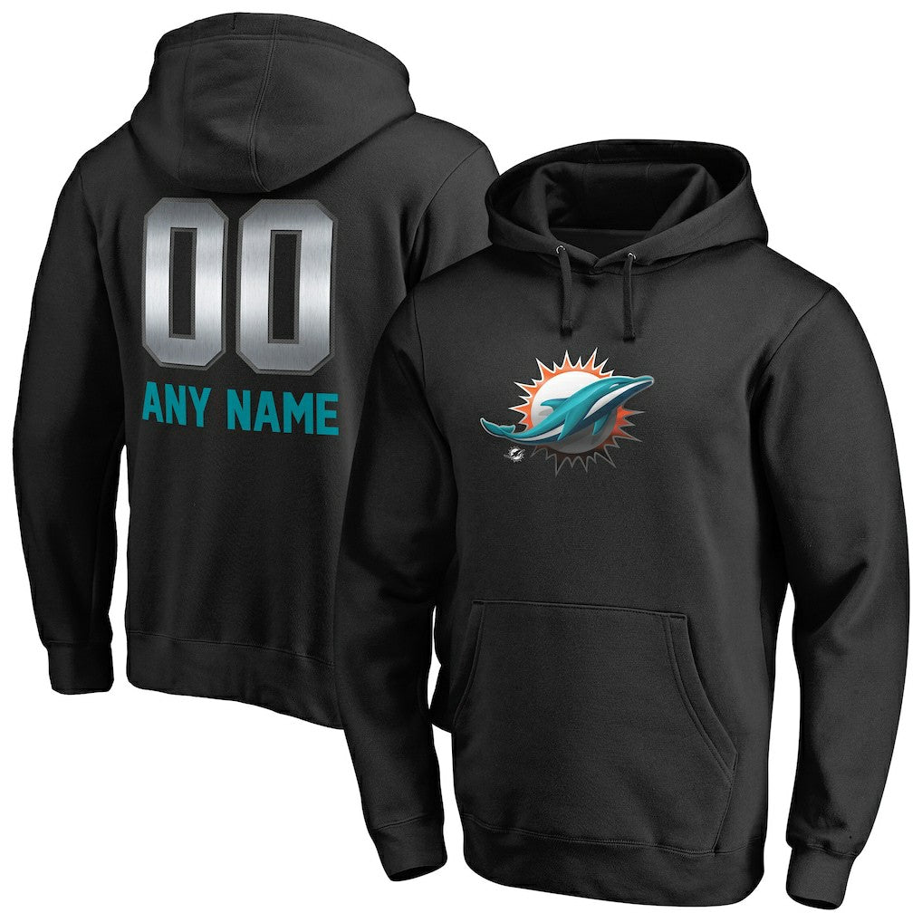 Miami Dolphins Personalized Midnight Mascot Pullover Hoodie - Black - NFL