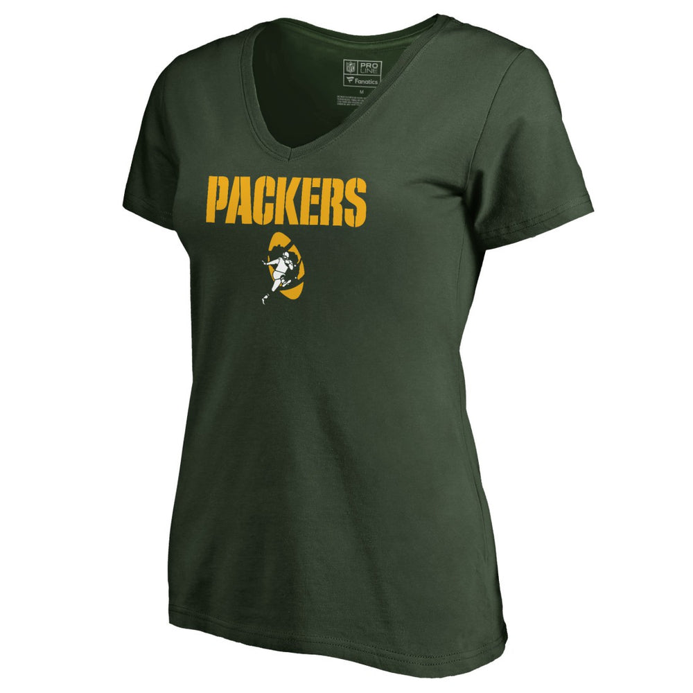 Green Bay Packers Women's Vintage Team Lockup V-Neck T-Shirt - Green - NFL