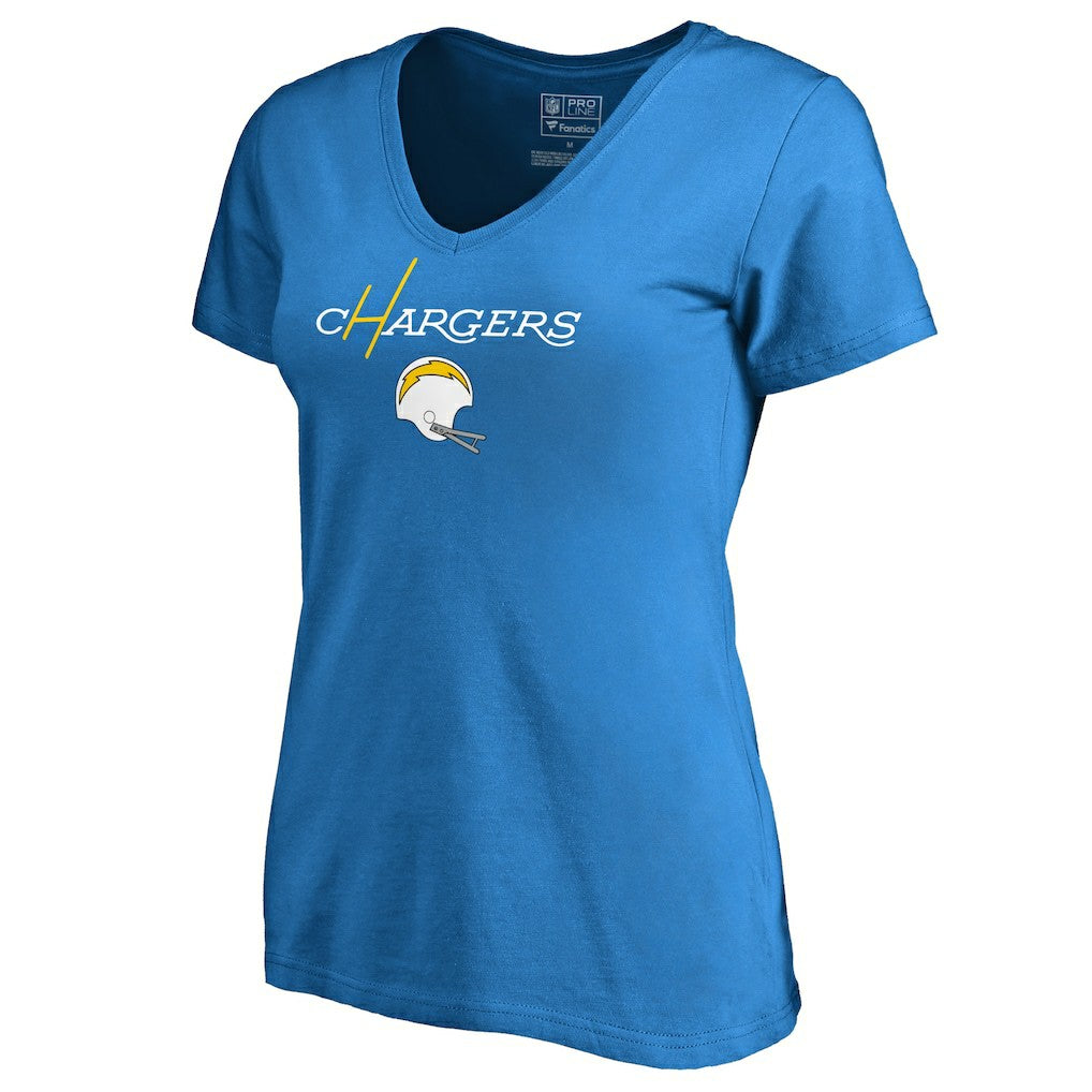 Los Angeles Chargers Women's Vintage Team Lockup V-Neck T-Shirt - Blue - NFL