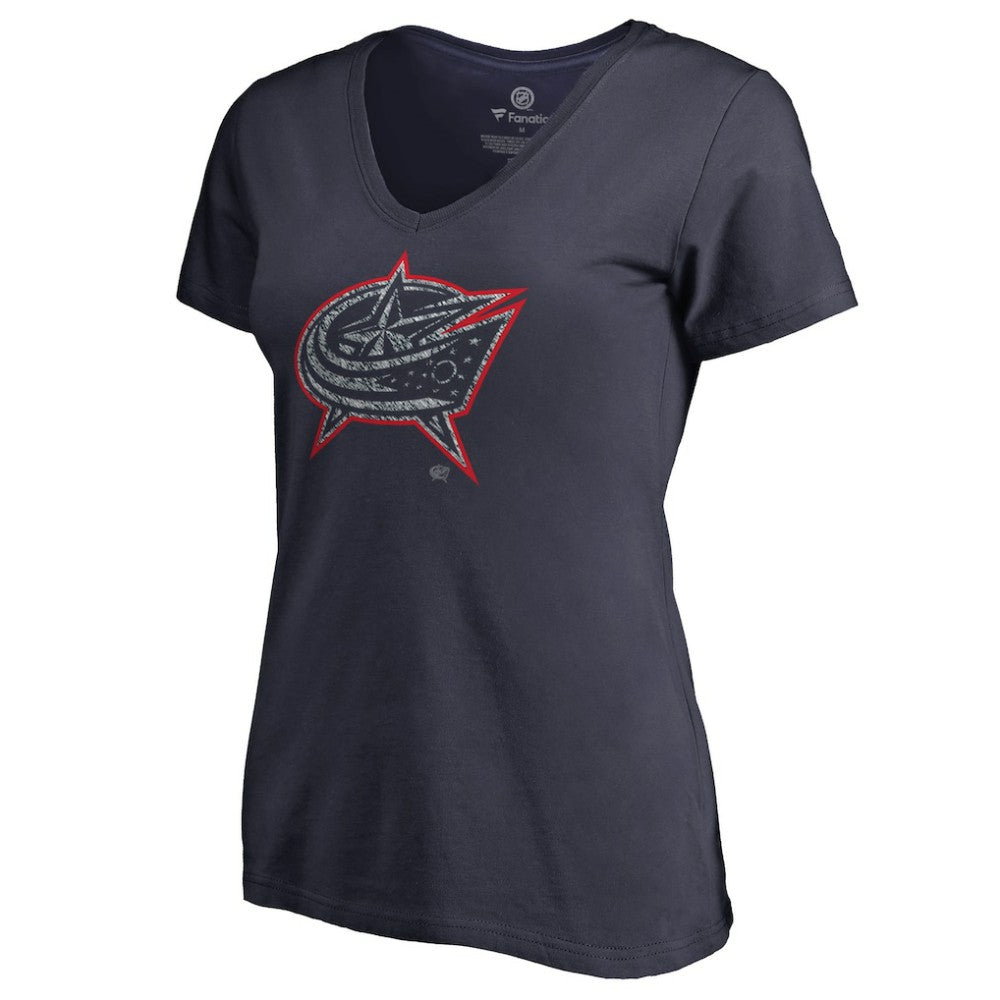 Columbus Blue Jackets Women's Static Logo V-Neck T-Shirt - Navy | NHL Lifestyle