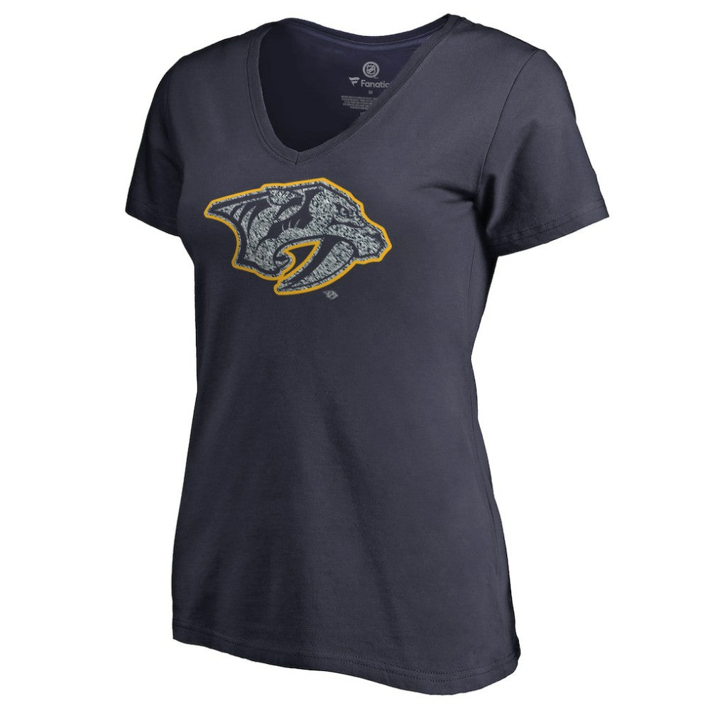 Nashville Predators Women's Static Logo V-Neck T-Shirt - Navy | NHL online