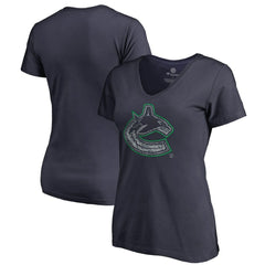 Vancouver Canucks Women's Static Logo V-Neck T-Shirt - Navy | NHL Clearance