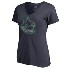 Vancouver Canucks Women's Static Logo V-Neck T-Shirt - Navy | NHL Clearance