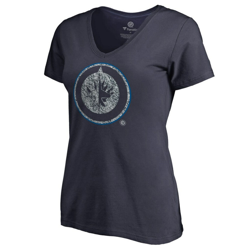 Winnipeg Jets Women's Static Logo V-Neck T-Shirt - Navy | NHL online