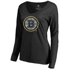 Boston Bruins Women's Static Logo Long Sleeve V-Neck T-Shirt - Black | NHL Clearance