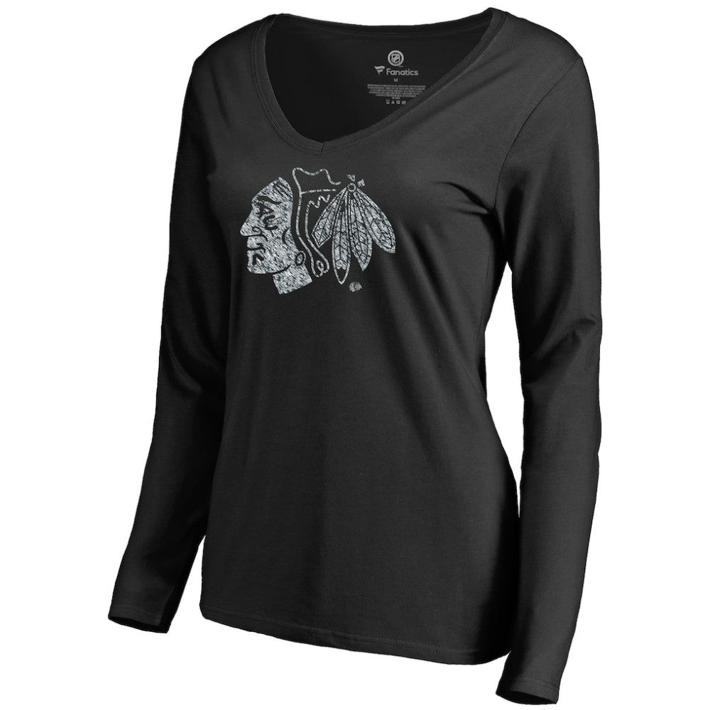 Chicago Blackhawks Women's Static Logo Long Sleeve V-Neck T-Shirt - Black | NHL near me