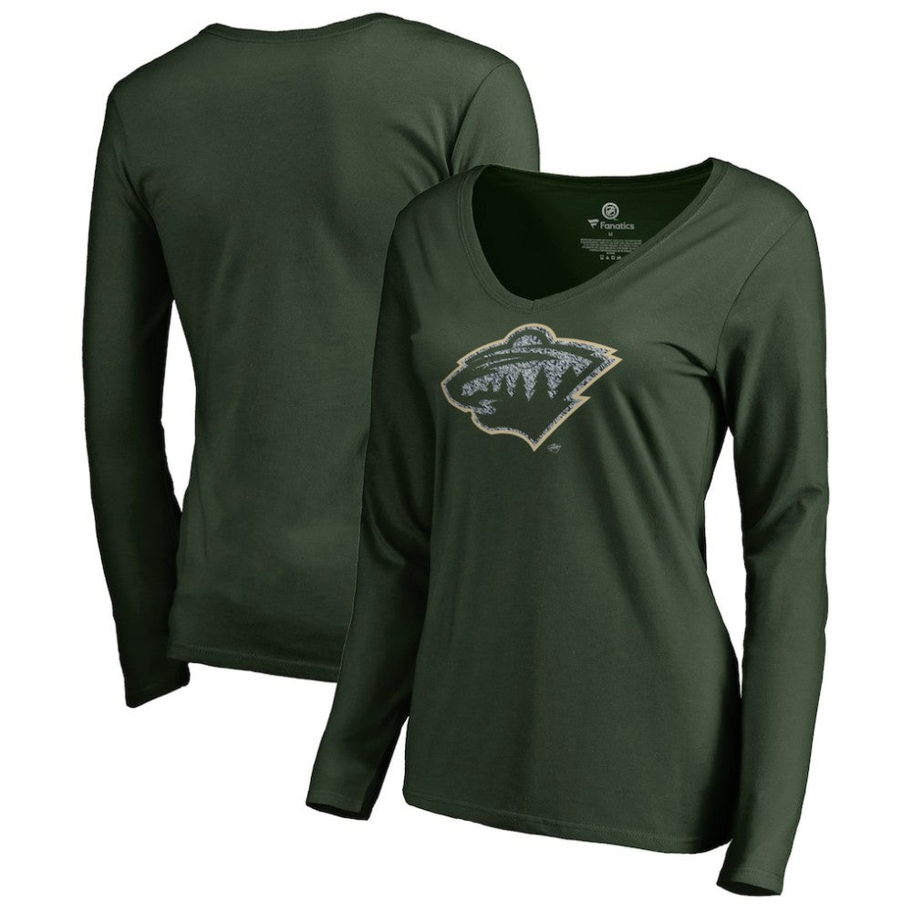 Minnesota Wild Women's Static Logo Long Sleeve V-Neck T-Shirt - Green | NHL on sale