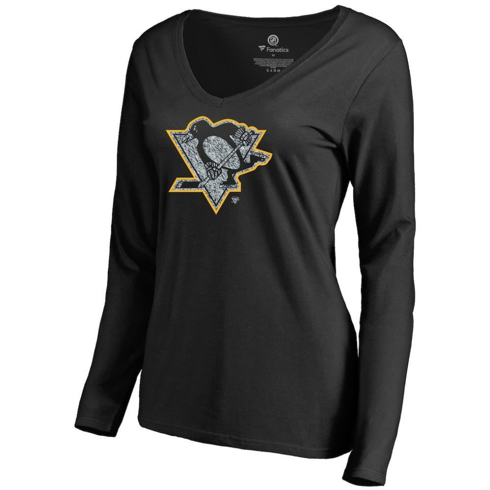 Pittsburgh Penguins Women's Static Logo Long Sleeve V-Neck T-Shirt - Black | NHL online