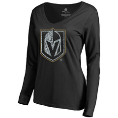 Vegas Golden Knights Women's Static Logo Long Sleeve V-Neck T-Shirt - Black | NHL sale