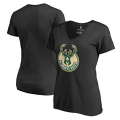Milwaukee Bucks Women's Primary Logo V-Neck T-Shirt Black