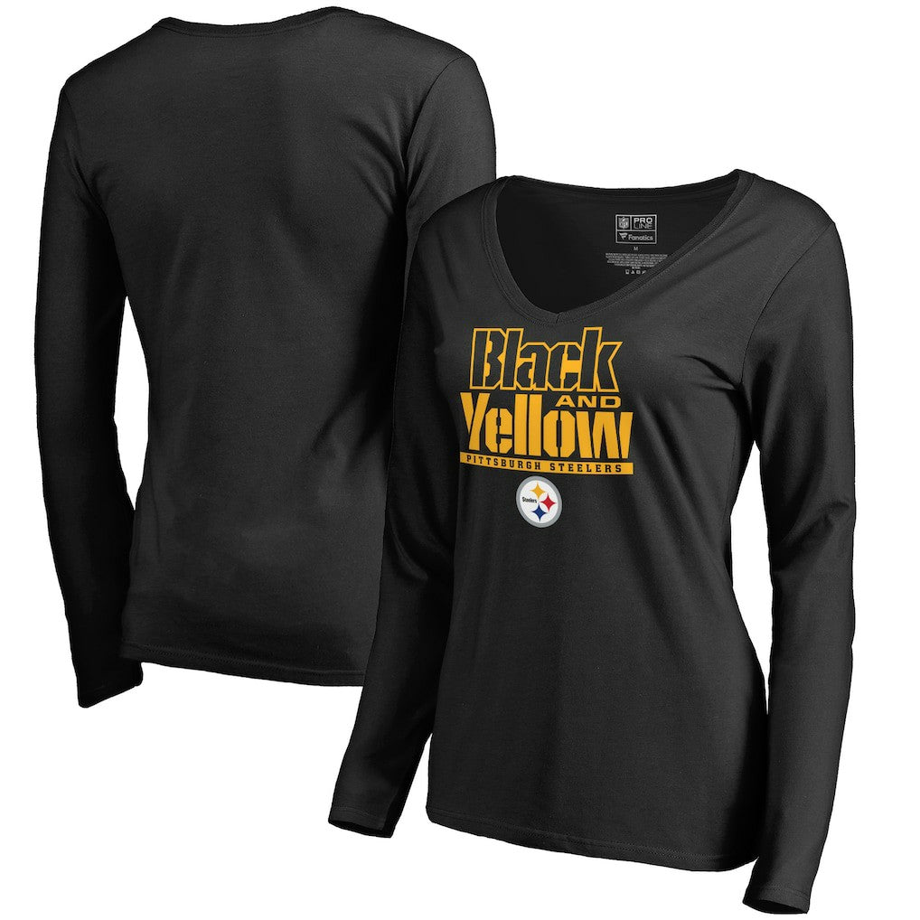 Pittsburgh Steelers Women's Hometown Collection Long Sleeve V-Neck T-Shirt - Black - NFL