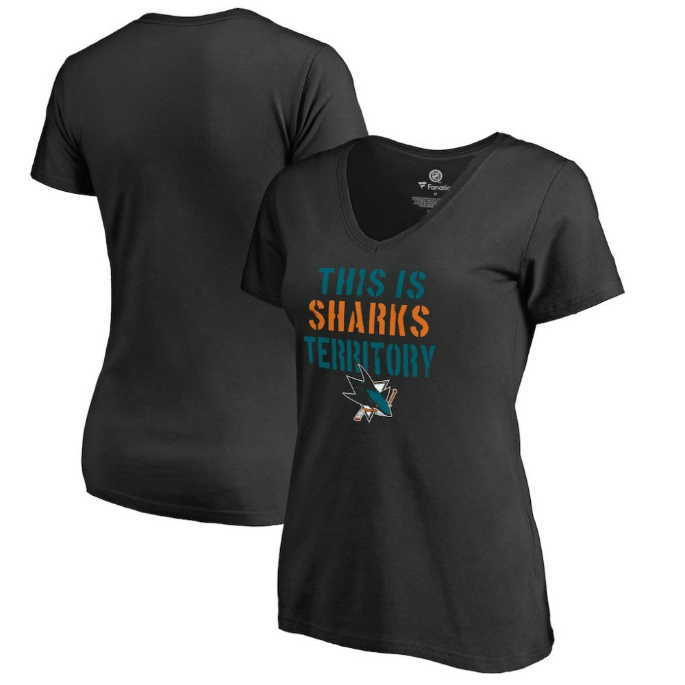 San Jose Sharks Women's Fan Favorite Team Slogan V-Neck T-Shirt - Black | NHL near me