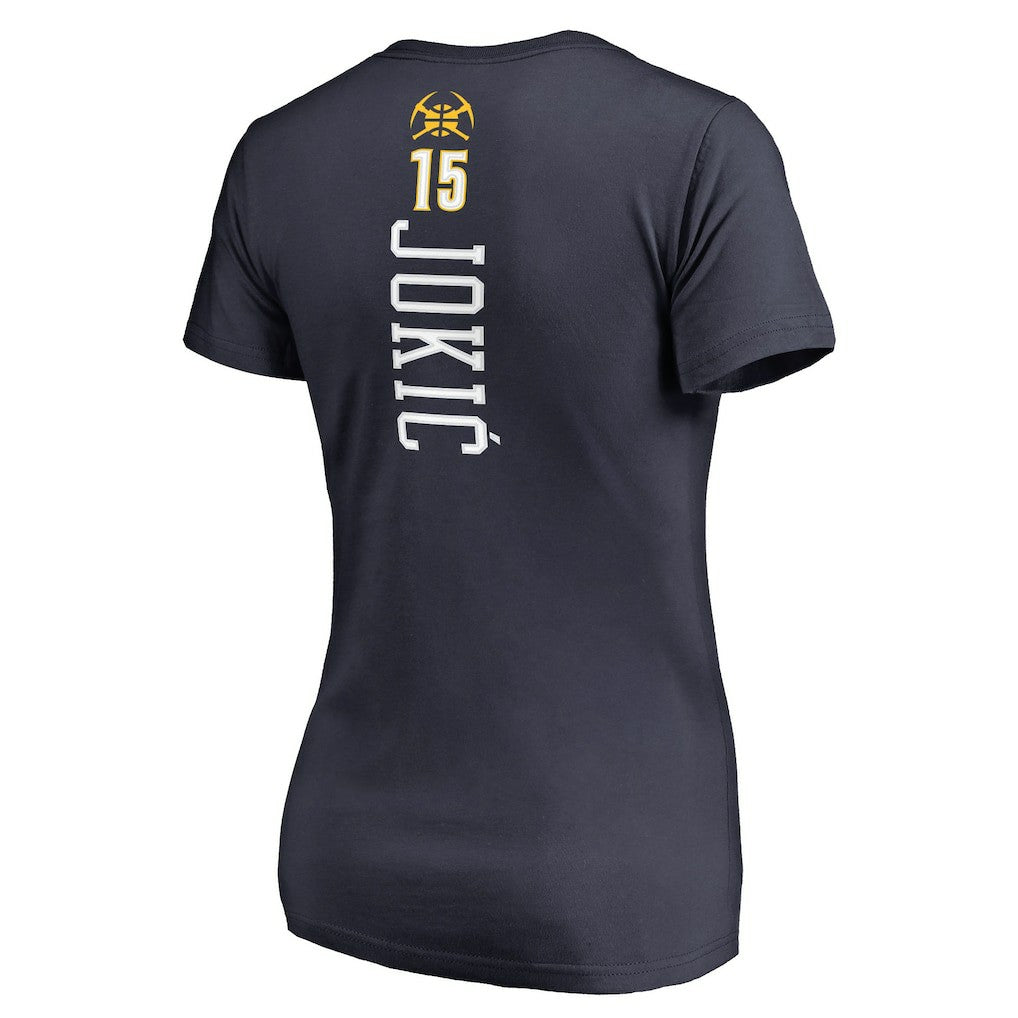 Nikola Jokic Denver Nuggets Women's Team Backer Name & Number V-Neck T-Shirt Navy