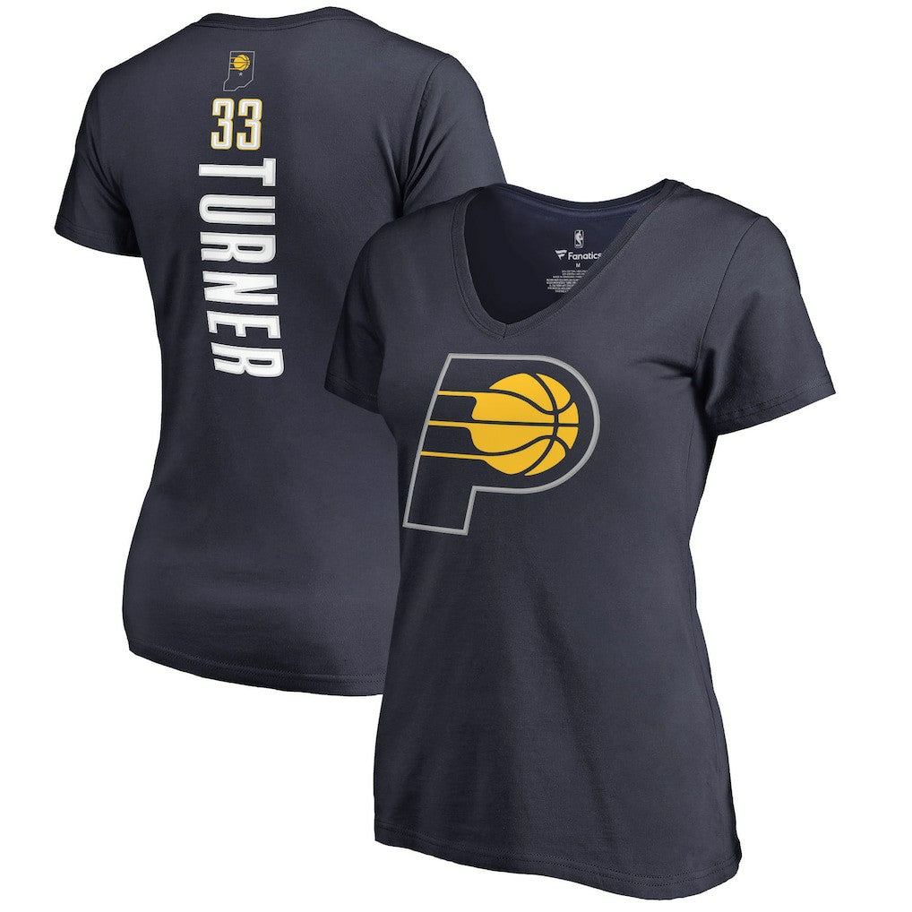 Myles Turner Indiana Pacers Women's Backer Name and Number V-Neck T-Shirt Navy
