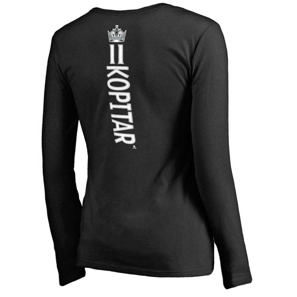 Anze Kopitar Los Angeles Kings Women's Backer Name & Number Slim Fit Long Sleeve V-Neck T-Shirt - Black | NHL near me