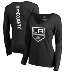 Drew Doughty Los Angeles Kings Women's Backer Name & Number Slim Fit Long Sleeve V-Neck T-Shirt - Black | NHL Clearance
