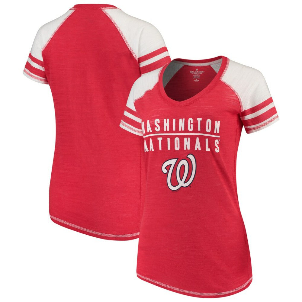 Washington Nationals Soft as a Grape Women's Color Block V-Neck T-Shirt Outlet