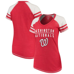 Washington Nationals Soft as a Grape Women's Color Block V-Neck T-Shirt Outlet