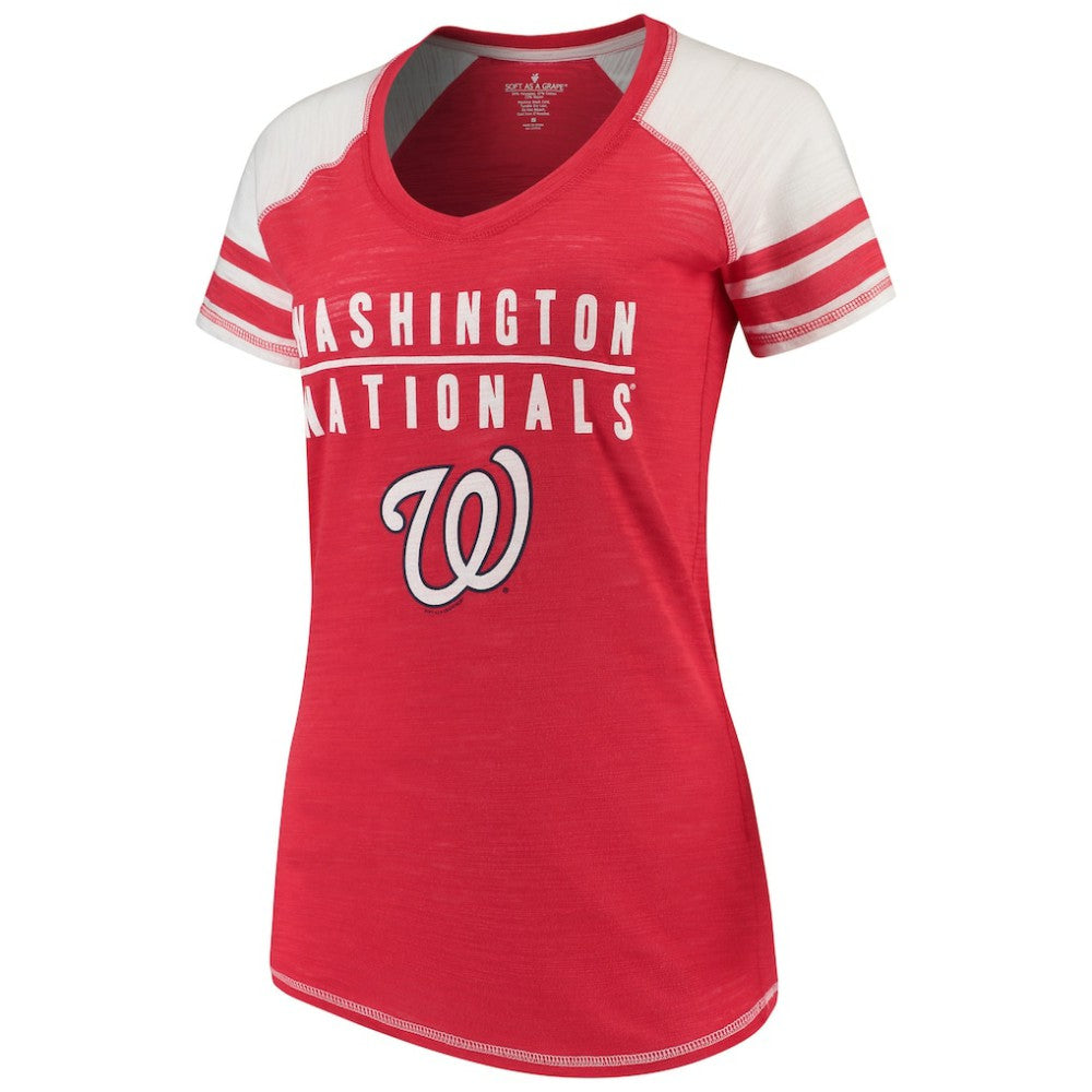 Washington Nationals Soft as a Grape Women's Color Block V-Neck T-Shirt Outlet