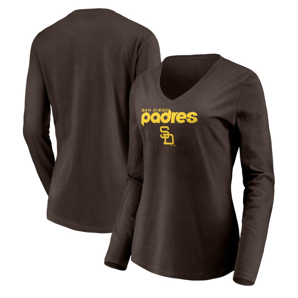 San Diego Padres Women's Cooperstown Collection Wahconah Long Sleeve V-Neck T-Shirt Outlet