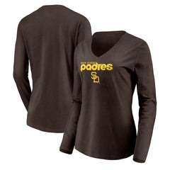 San Diego Padres Women's Cooperstown Collection Wahconah Long Sleeve V-Neck T-Shirt Outlet