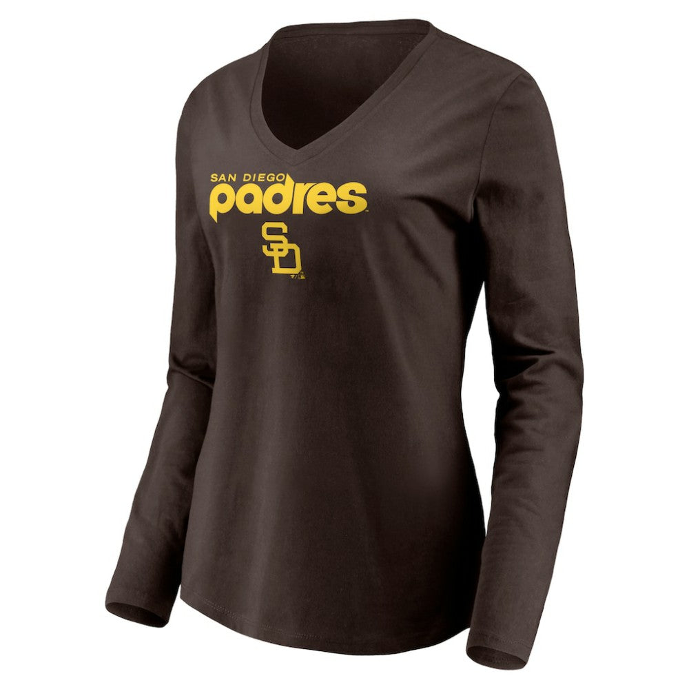 San Diego Padres Women's Cooperstown Collection Wahconah Long Sleeve V-Neck T-Shirt Outlet