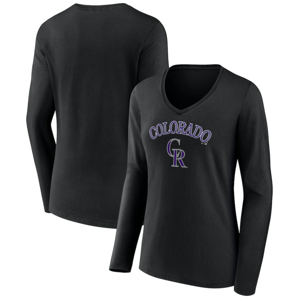 Colorado Rockies Women's Team Lockup Slim Fit Long Sleeve V-Neck T-Shirt Outlet