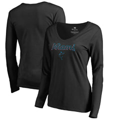 Miami Marlins Women's Team Lockup Slim Fit Long Sleeve V-Neck T-Shirt for sale