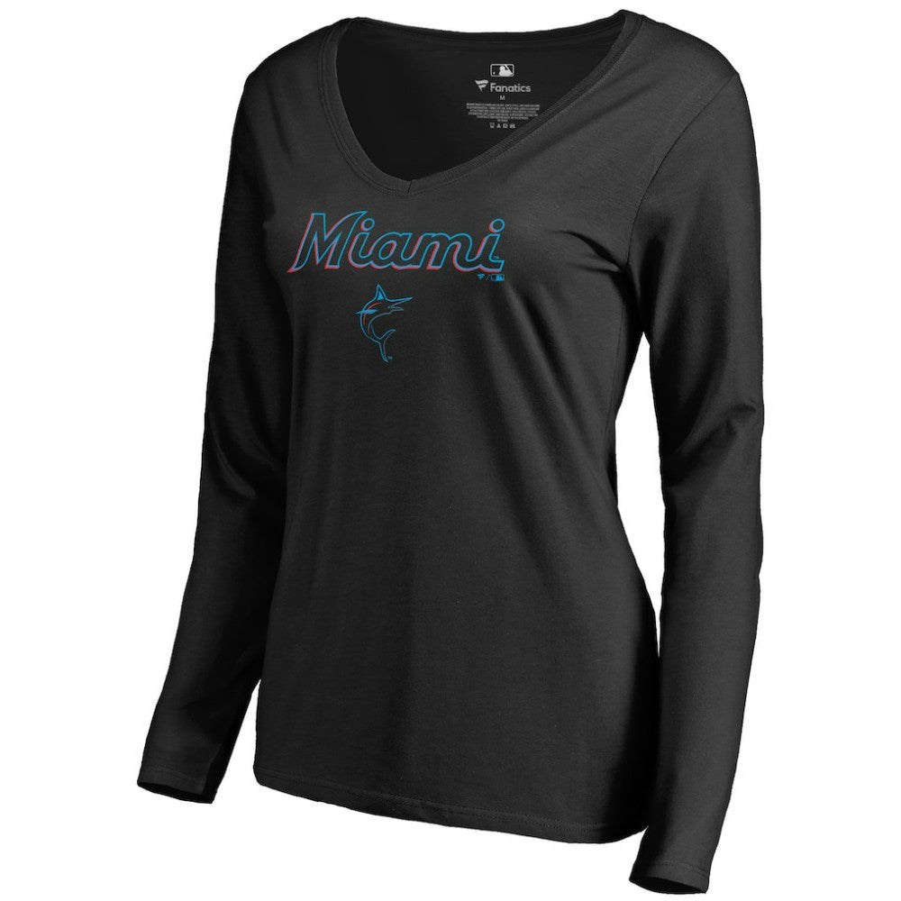 Miami Marlins Women's Team Lockup Slim Fit Long Sleeve V-Neck T-Shirt for sale