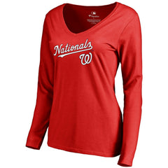 Washington Nationals Women's Team Lockup Slim Fit Long Sleeve V-Neck T-Shirt Near Me