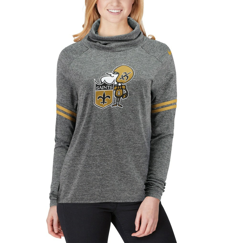New Orleans Saints Women's Historic Marks Long Sleeve Tri-Blend Funnel Sweatshirt - Black - Nike