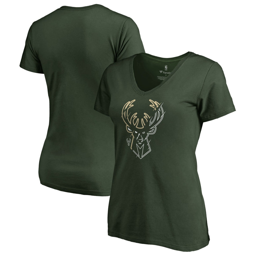 Milwaukee Bucks Women's X-Ray Slim Fit V-Neck T-Shirt Green