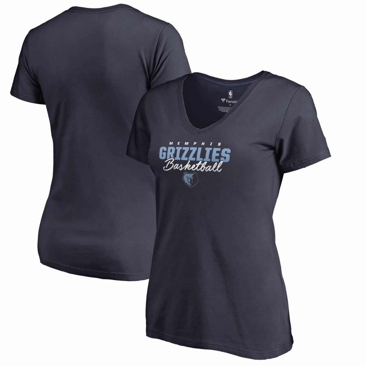 Memphis Grizzlies Women's Script Assist V-Neck T-Shirt Navy