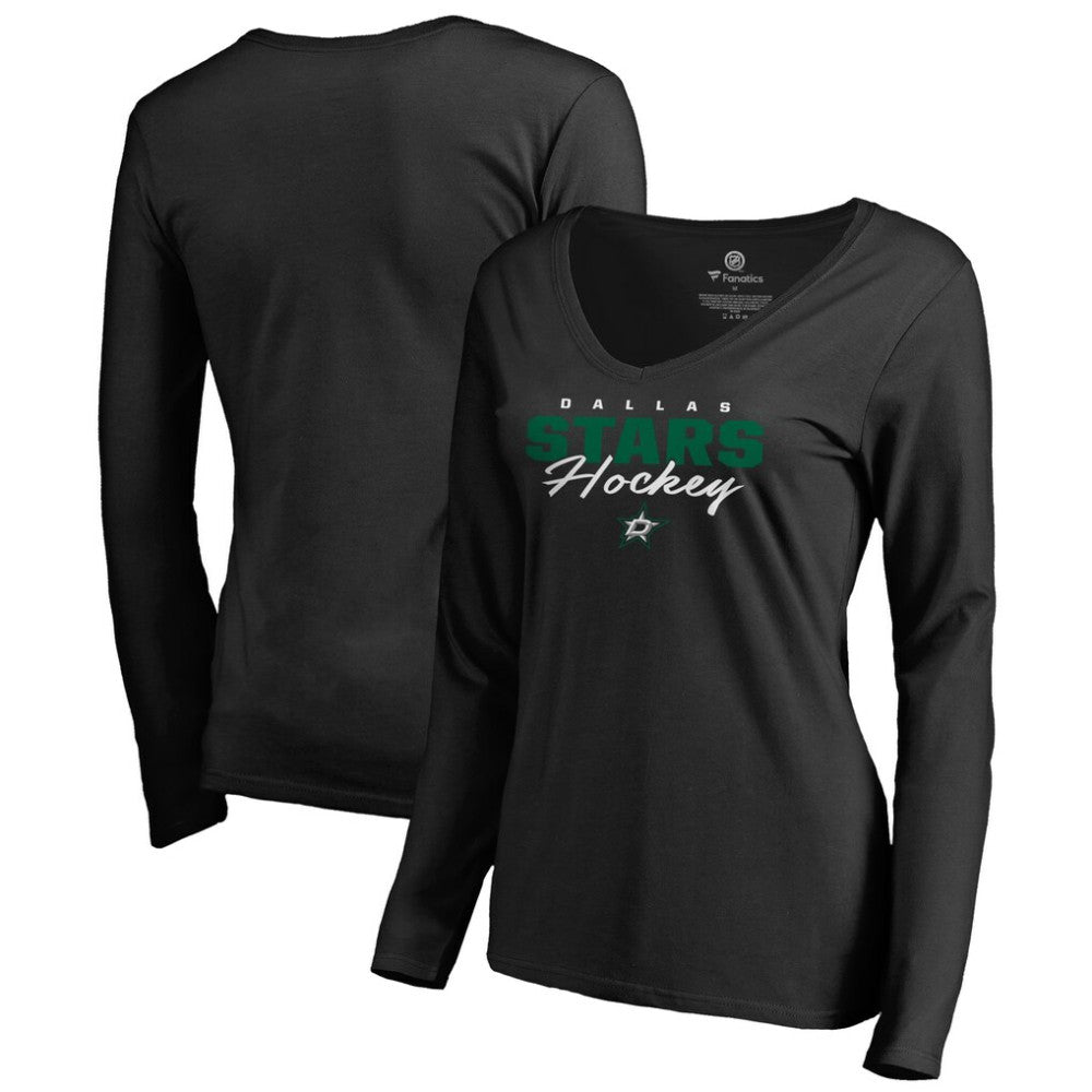 Dallas Stars Women's Iconic Collection Script Assist Long Sleeve V-Neck T-Shirt - Black | NHL online