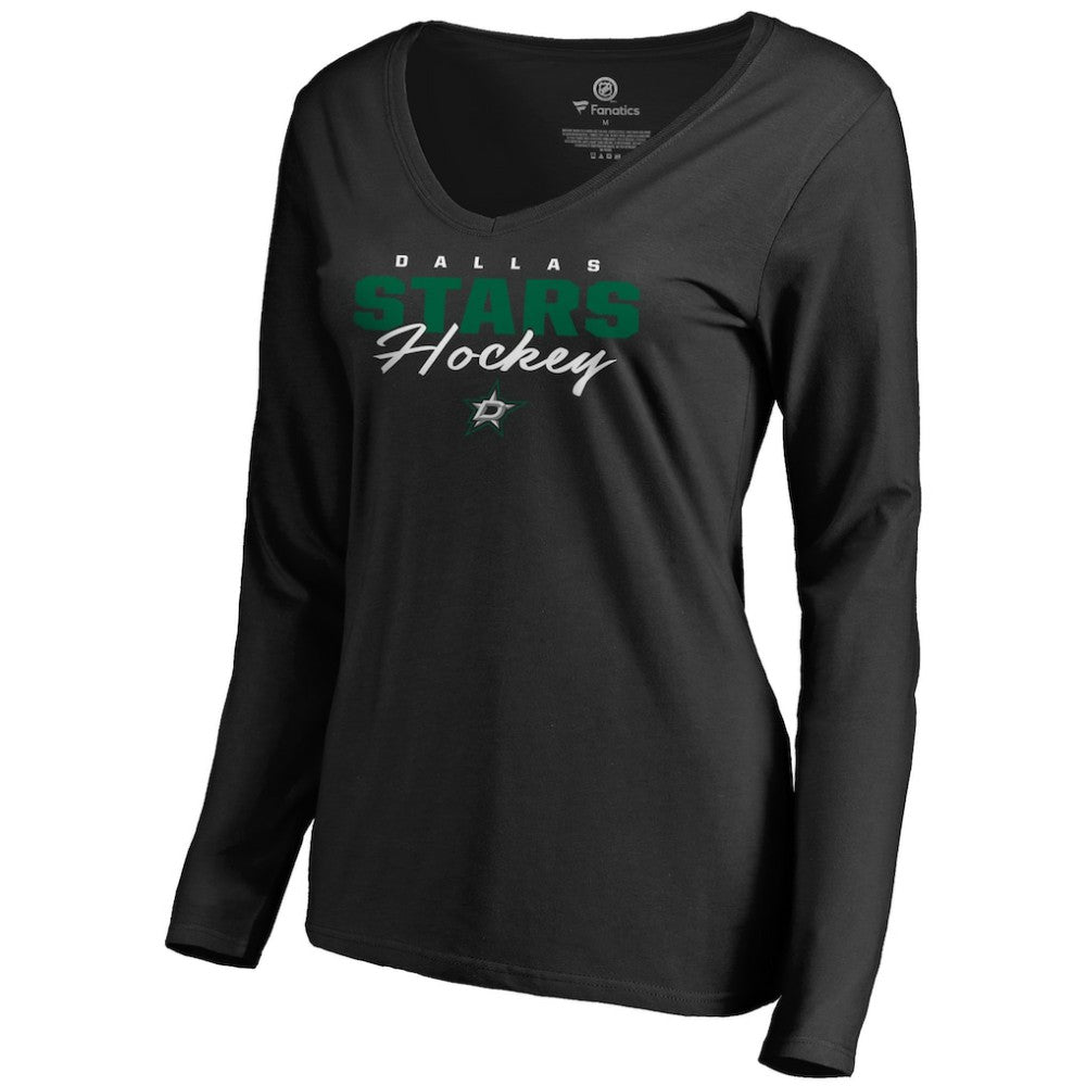 Dallas Stars Women's Iconic Collection Script Assist Long Sleeve V-Neck T-Shirt - Black | NHL online